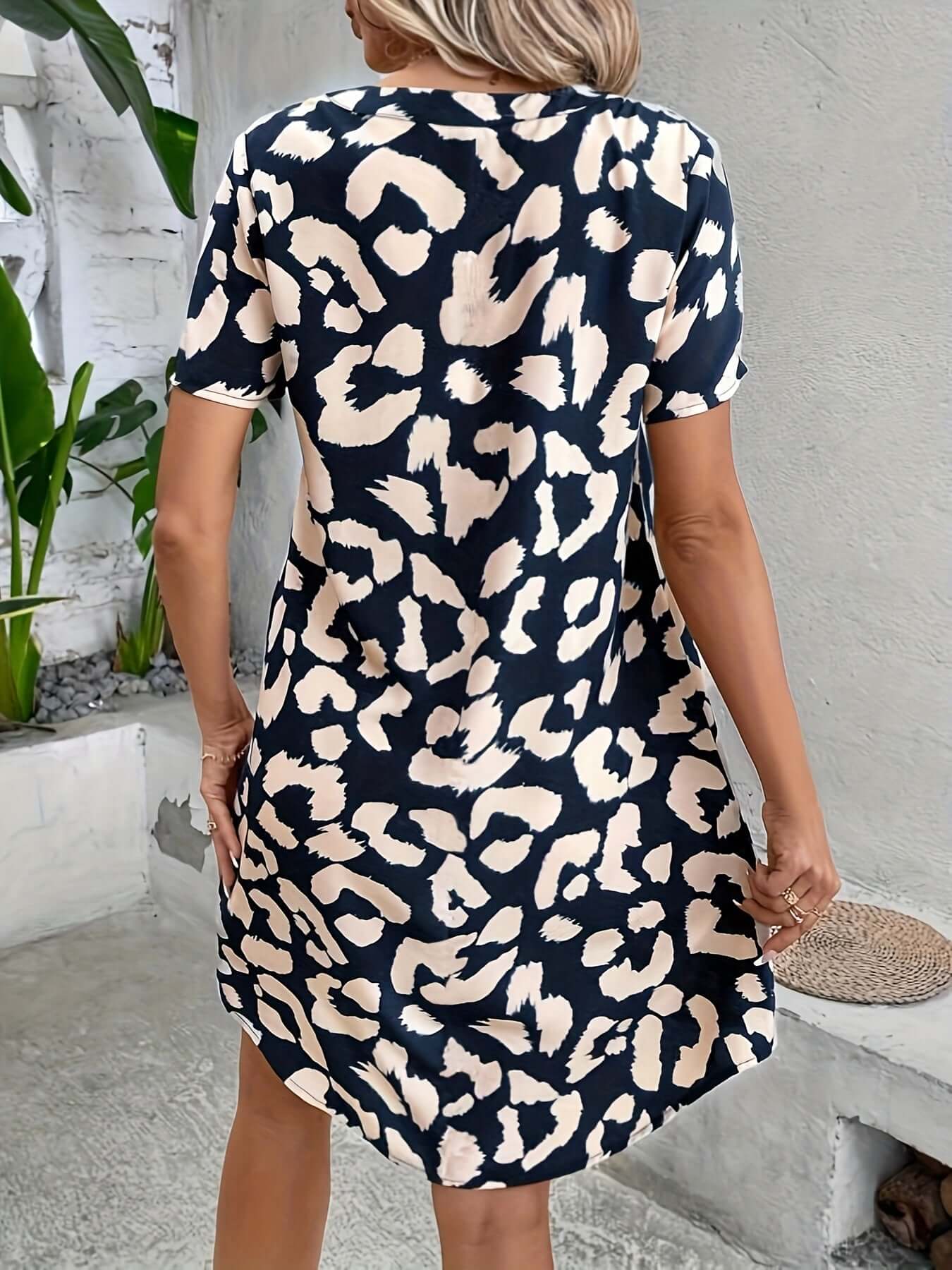 Animal Print Deep V Dress