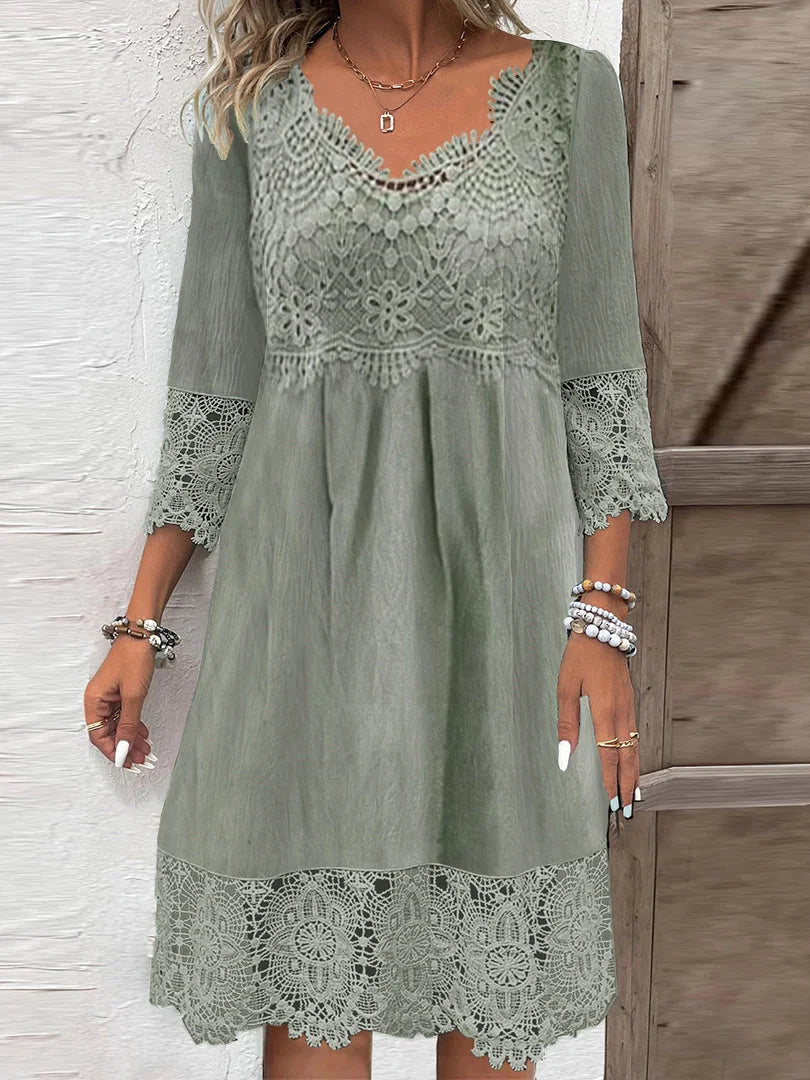 Elegant Floral Midi Lace Dress - Luxivelle