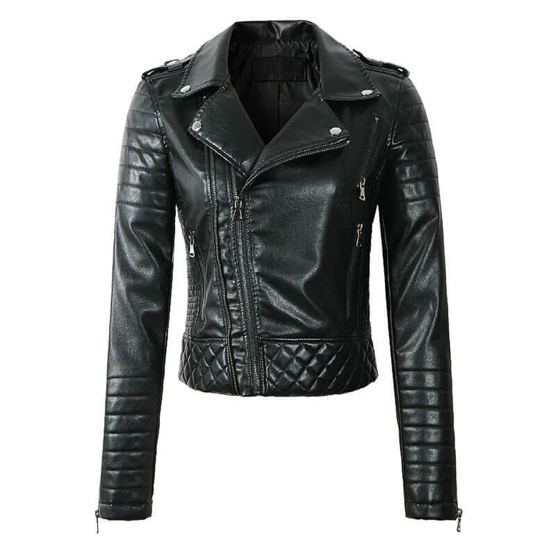 Vintage Style PU Leather Jacket with Padded Detailing - Luxivelle