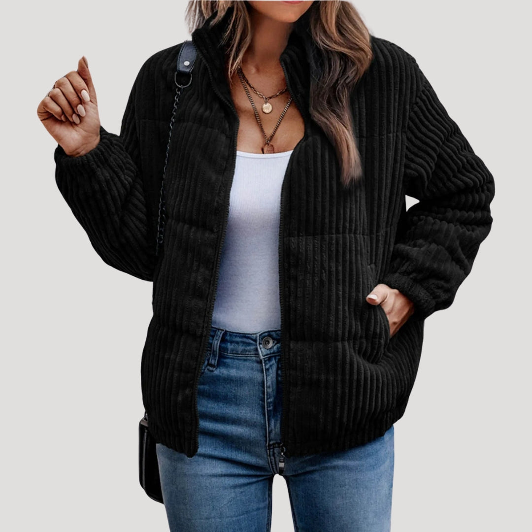 Warm Womens Zip Up Fleece Lined Corduroy Coat