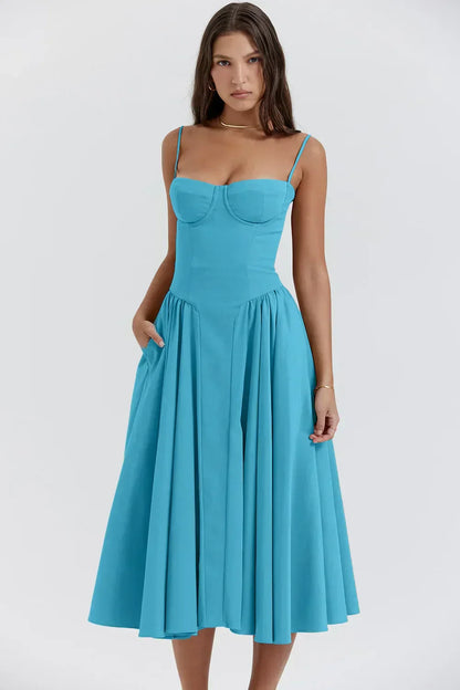Billie | Sleeveless midi dress with corset cut