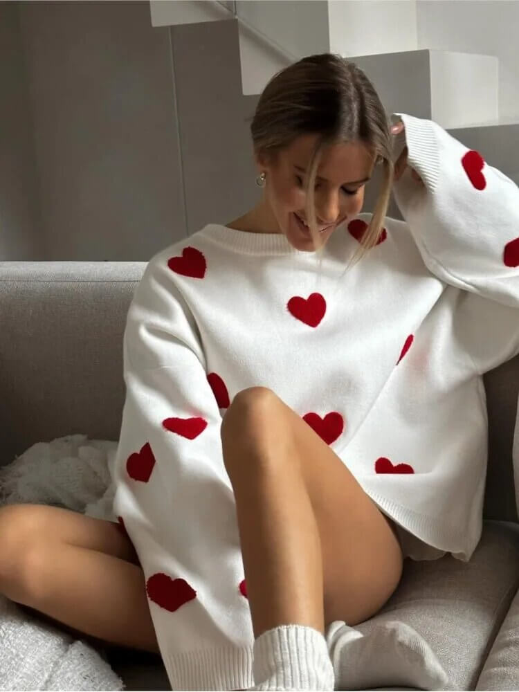 Comfortable Casual Heart Pattern Sweater