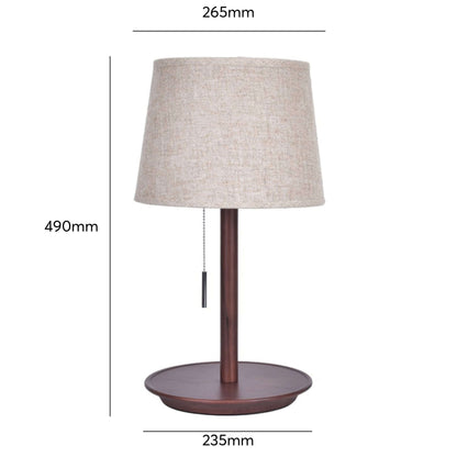 Rustic Brown Wooden Desk Lamp with Linen Shade