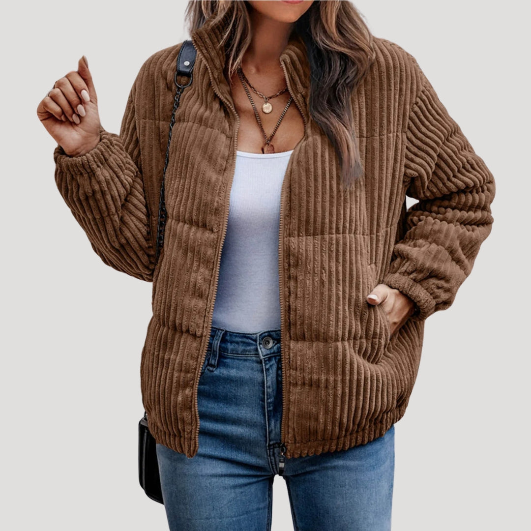 Warm Womens Zip Up Fleece Lined Corduroy Coat