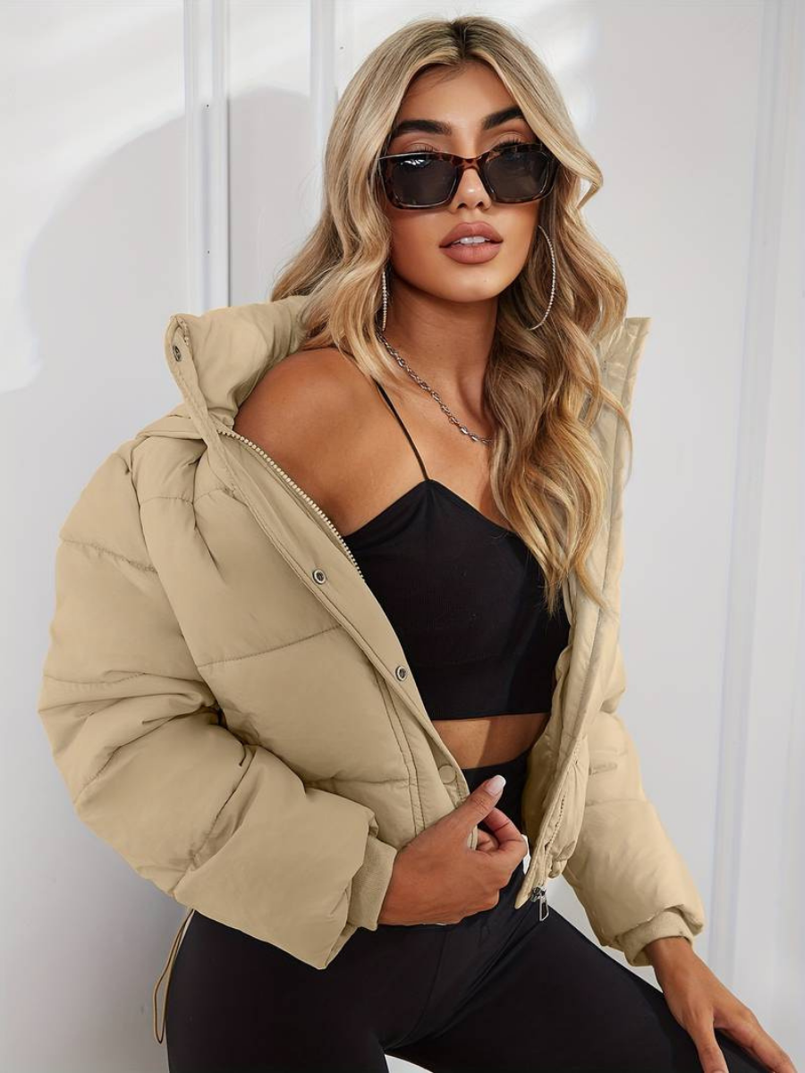 Warm Puffer Cropped Hooded Winter Jacket
