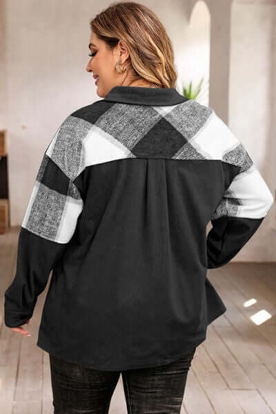 Large Plaid Flannel Shirt Jacket For Women