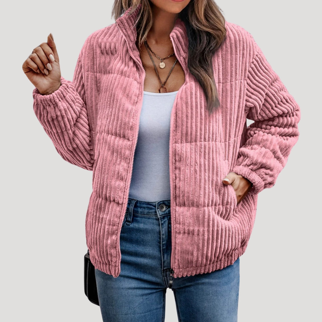Warm Womens Zip Up Fleece Lined Corduroy Coat