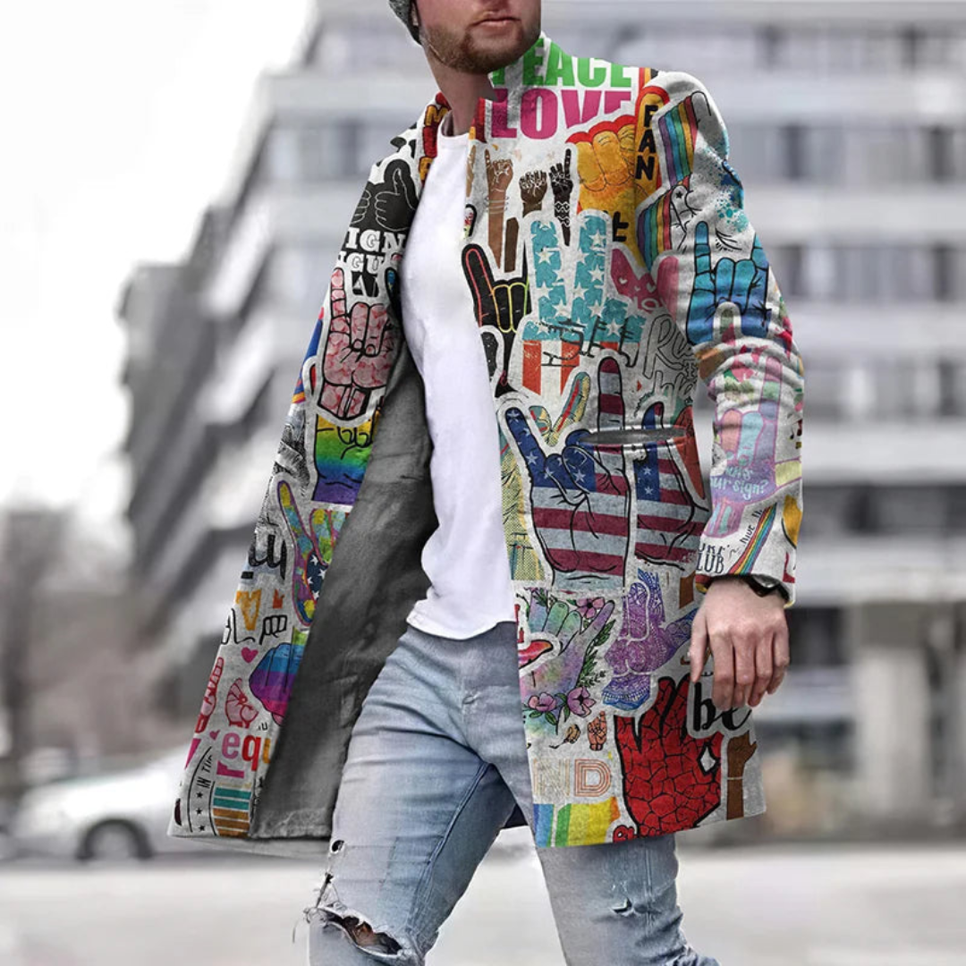 Trendy Mens Coat with Bold Print Design - Luxivelle