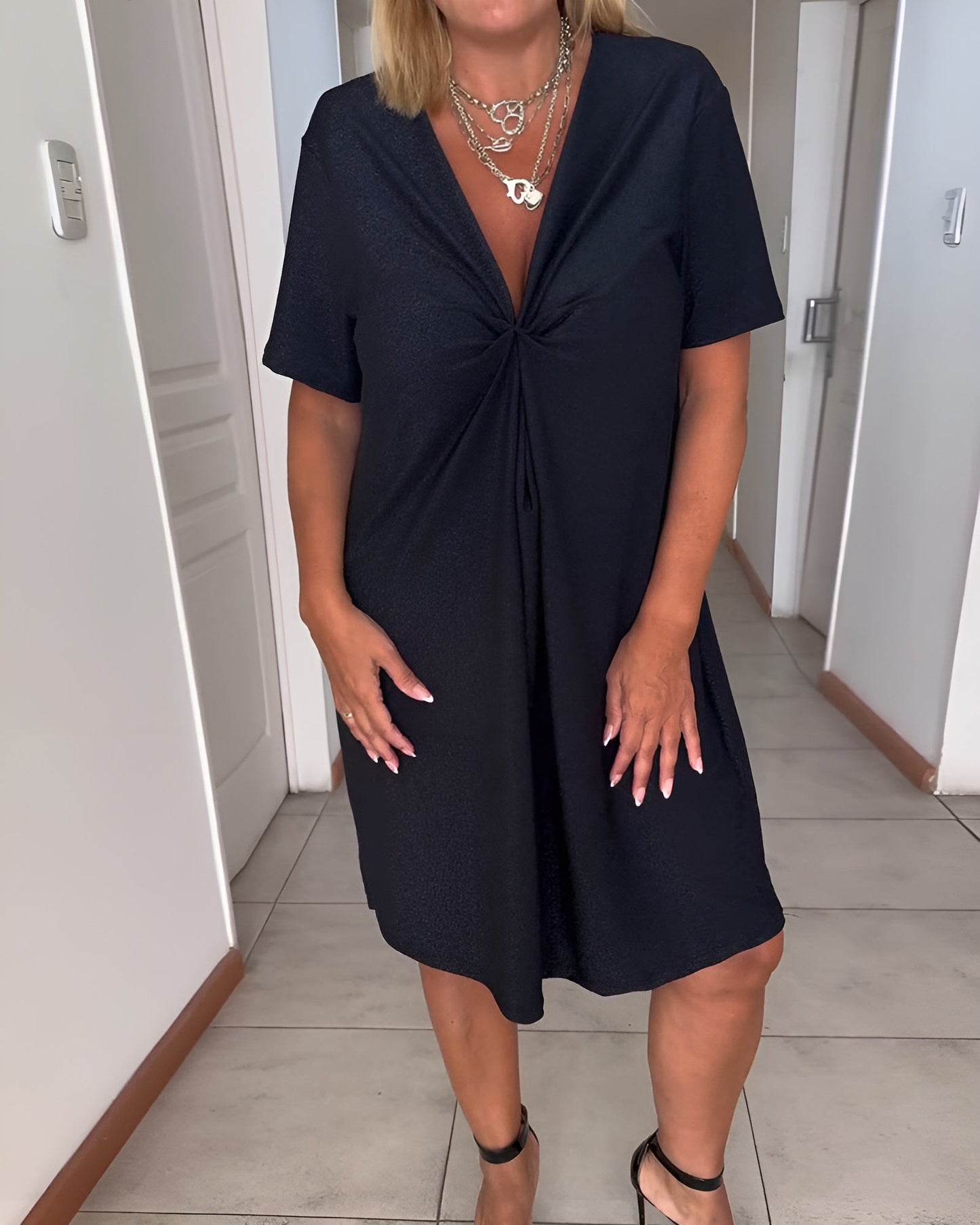 Chic Ruffled V Neckline Dress