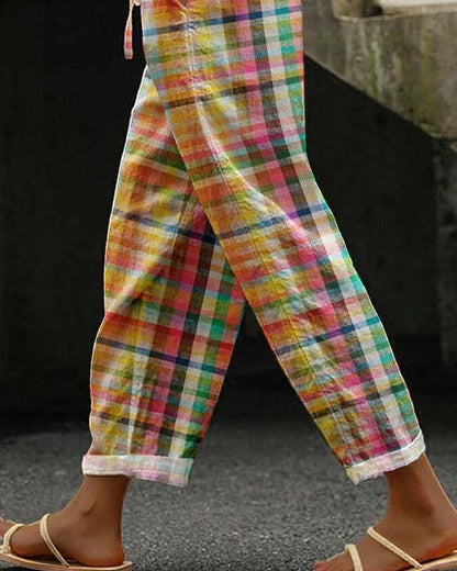 Colorful Plaid Womens Trousers