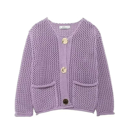 Ladies Breathable Pocket Cardigan Sweater
