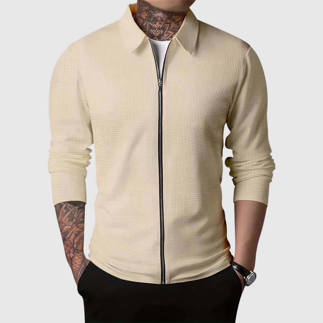 Warm Textured Zip Up Hoodie Jacket - Luxivelle