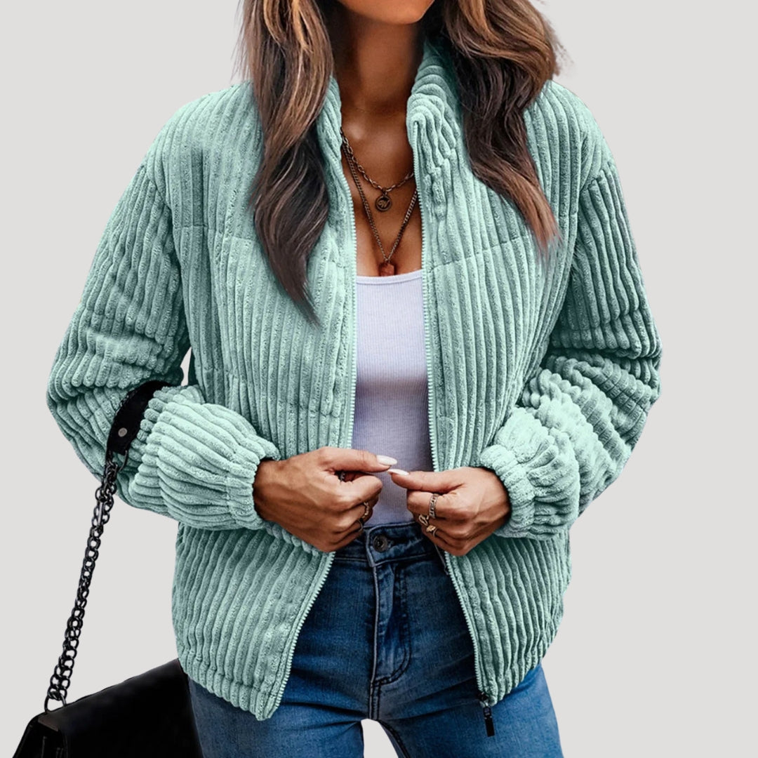 Warm Womens Zip Up Fleece Lined Corduroy Coat