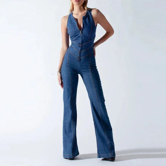 Luxe Retro Denim Jumpsuit – Premium Quality, Vintage Style for Women-1