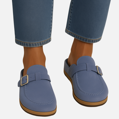 Men’s Suede Mules with Buckle - Closed Toe Slip-On Sandals