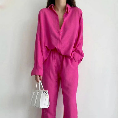 Natural Linen Pants Suit Set