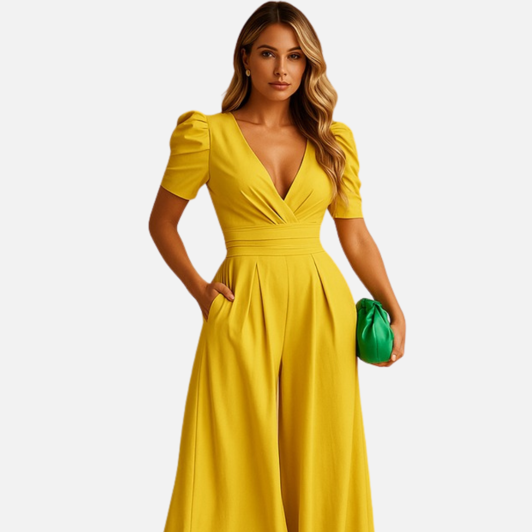 Women's Puff Sleeve Wide Leg Jumpsuit - Elegant Resort Wear
