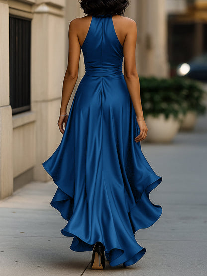 Elegant Satin Halter Neck Evening Dress