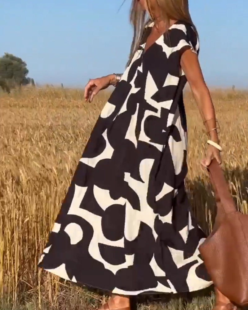 Trendy V Neck Floral Long Dress