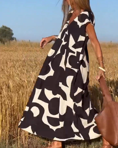 Trendy V Neck Floral Long Dress