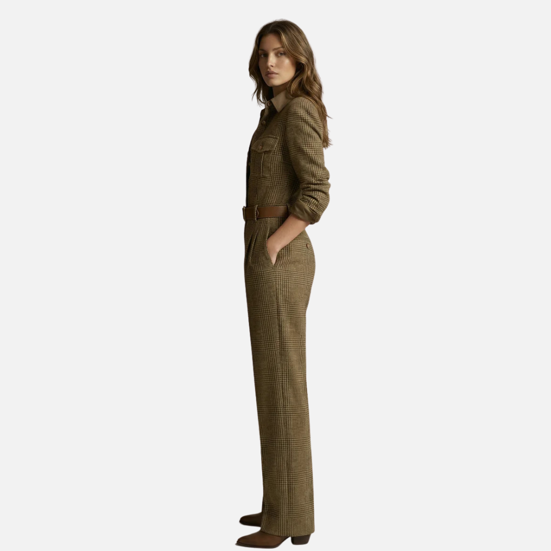 Zarrachi | Women's Plaid Belted Utility Jumpsuit