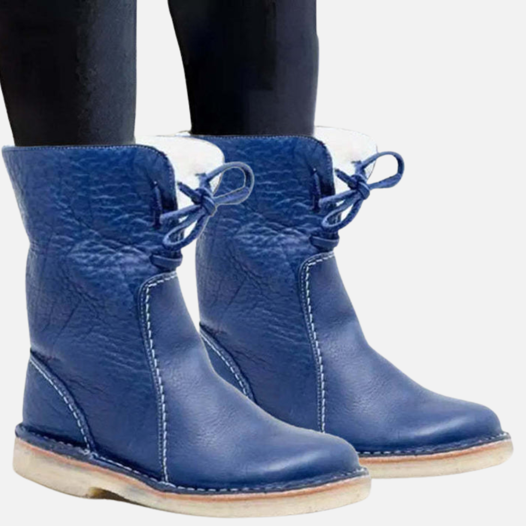 Women's Leather Boots - Waterproof Sheepskin Lined Winter Lace-Up
