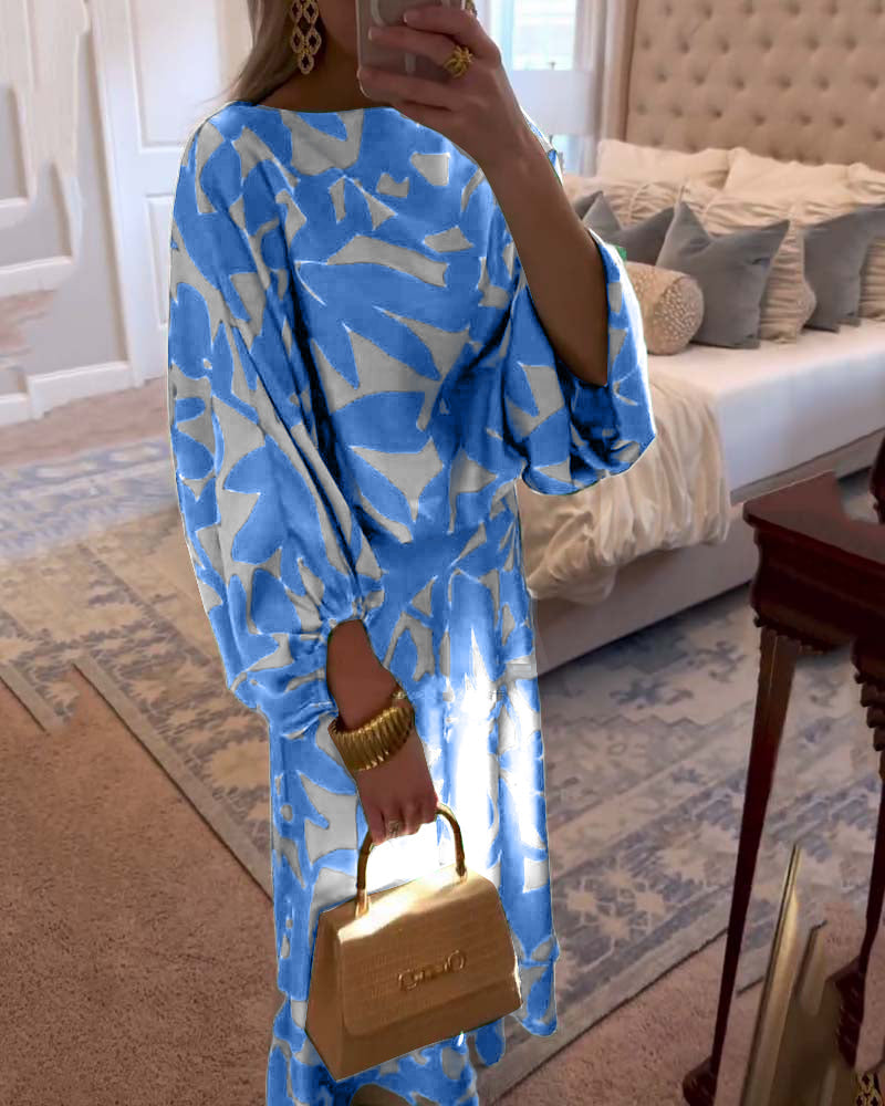Chic 2-Piece Floral Lantern Sleeve Outfit