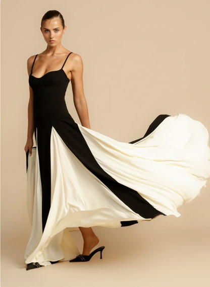 Isabella | Elegant Contrast Color Maxi Dress