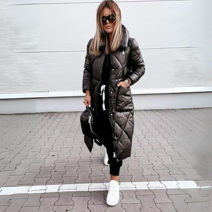 Warm Padded Parka Coat for Women with Zip Front