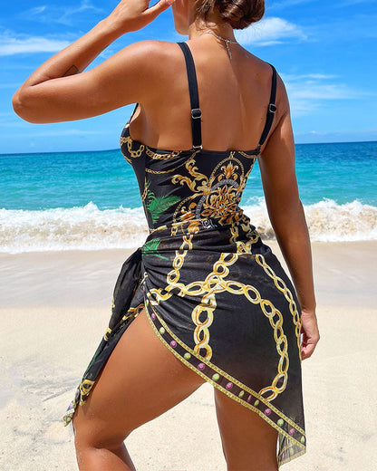Women's Slimming Swimsuit with Push Up and Beach Wrap Skirt