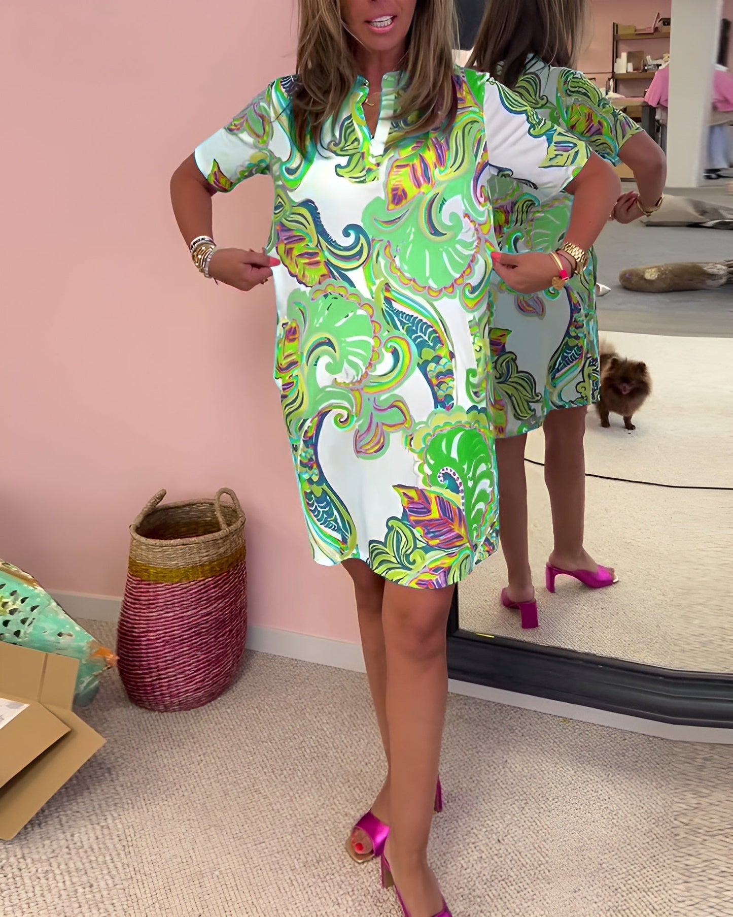 Comfortable Floral V-Neck Summer Dress