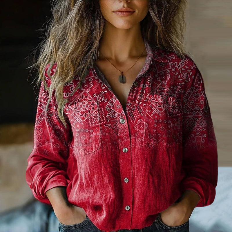 Fiona | Women's Long Sleeve Vintage Printed Blouse 1