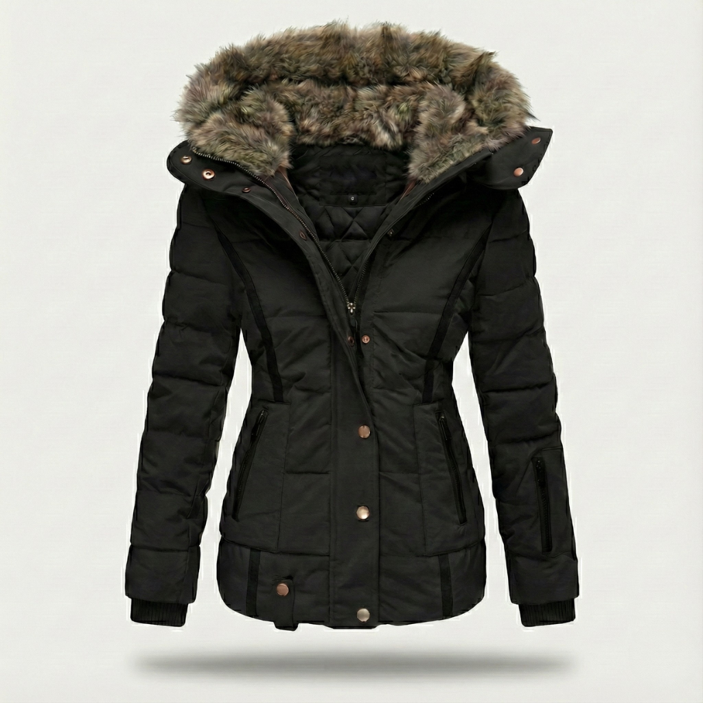 Women's Slim Fit Puffer Coat with Hood and Zip Closure - Luxivelle