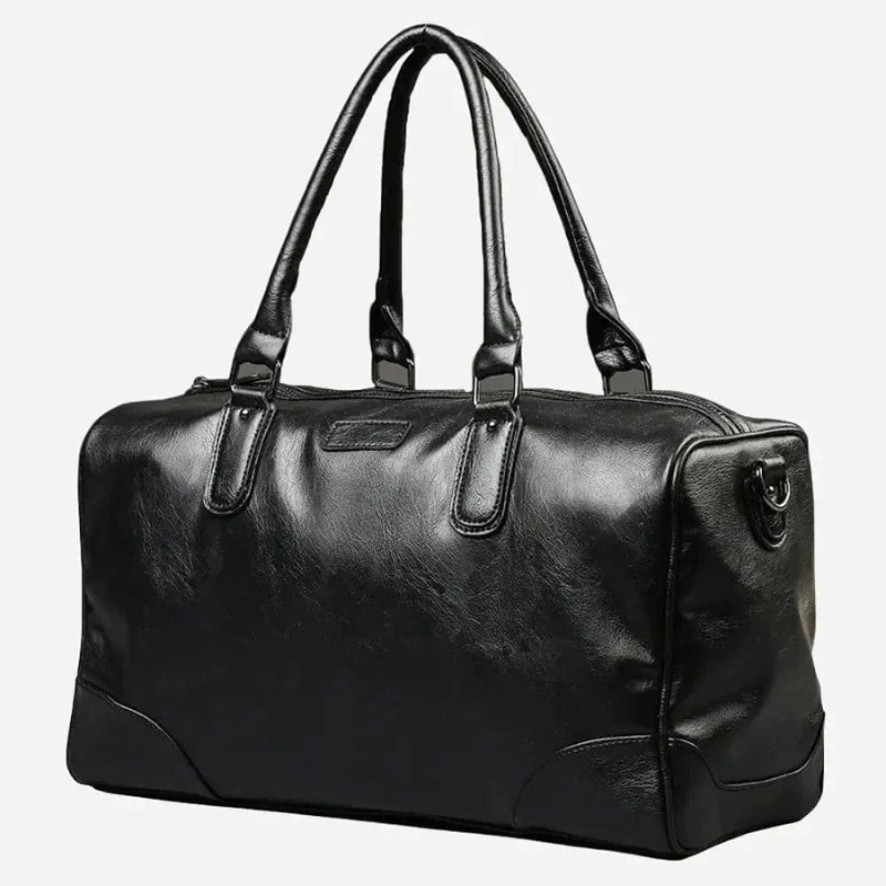 Large Leather Weekend Duffel Bag Black