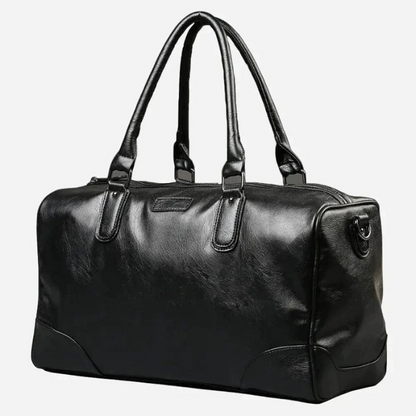 Large Leather Weekend Duffel Bag Black