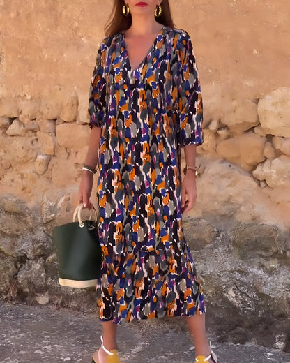 Vintage Floral V-Neck Women's Dress
