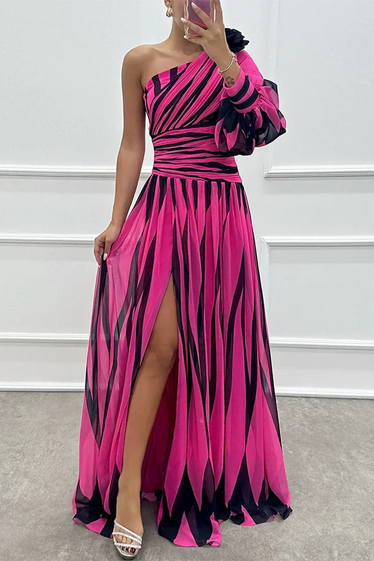 Chic Horizontal Maxi One Shoulder Dress