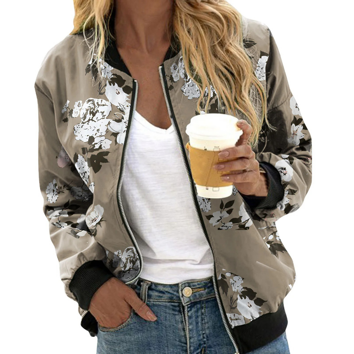 Women's Floral Zip Up Jacket with Hood
