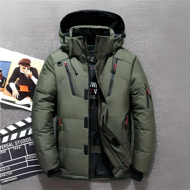 Warm Mens Parka Coat with Hood and Zip Pockets