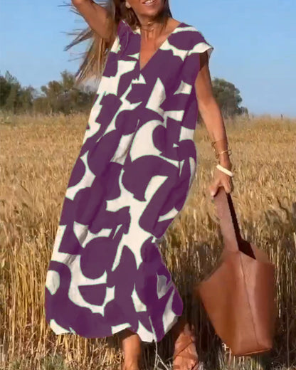 Trendy V Neck Floral Long Dress