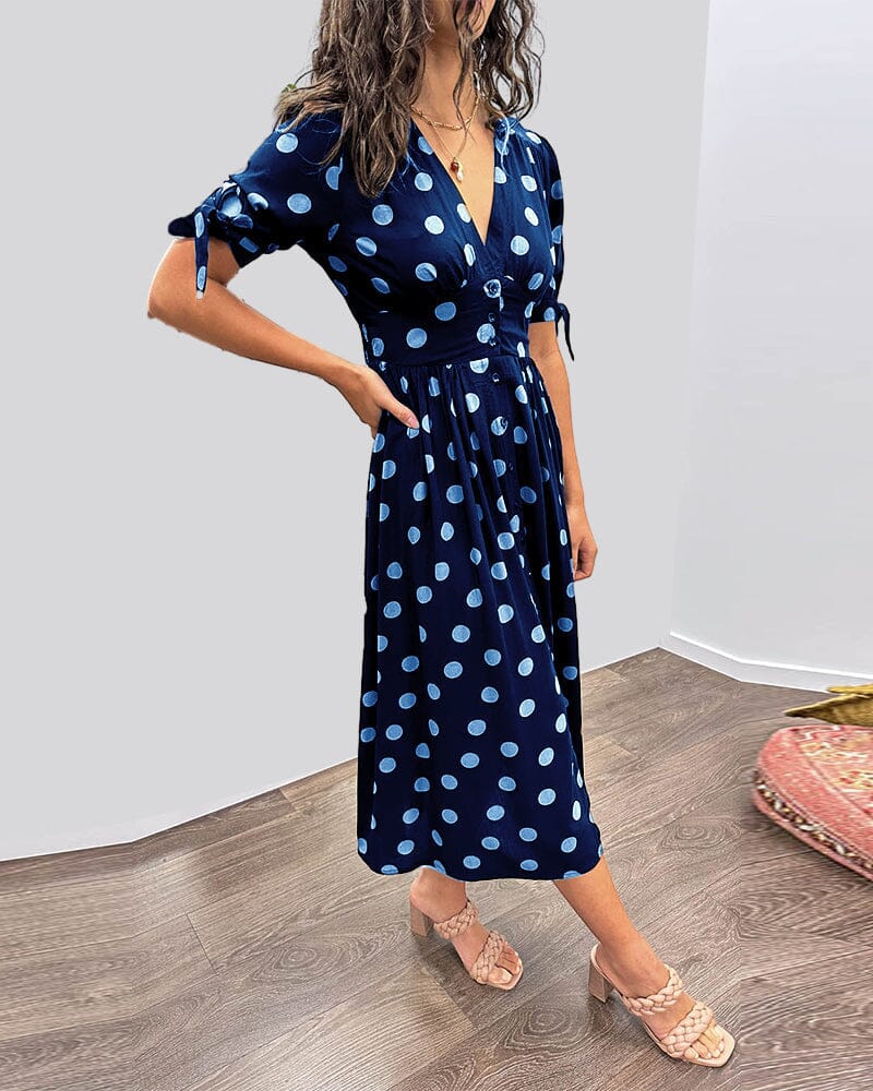 Women's Spotted V Neck Summer Dress