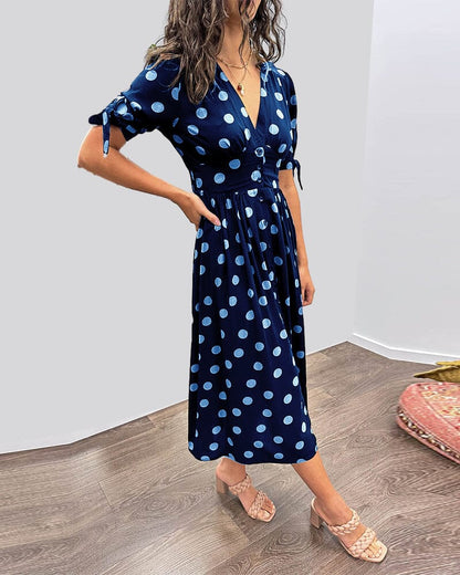 Women's Spotted V Neck Summer Dress