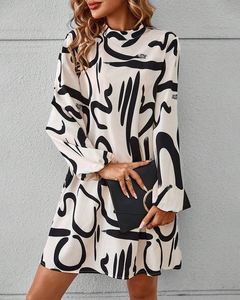 Casual Graphic Print Crew Neck Dress