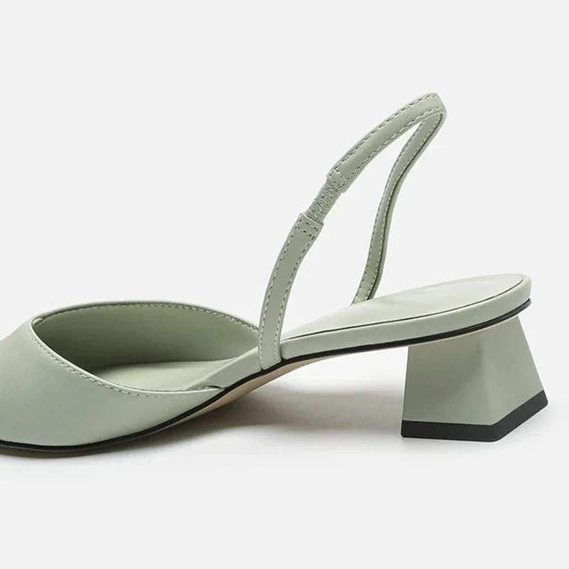 Comfortable Women's Leather Pointed Toe Block Heel Sandals