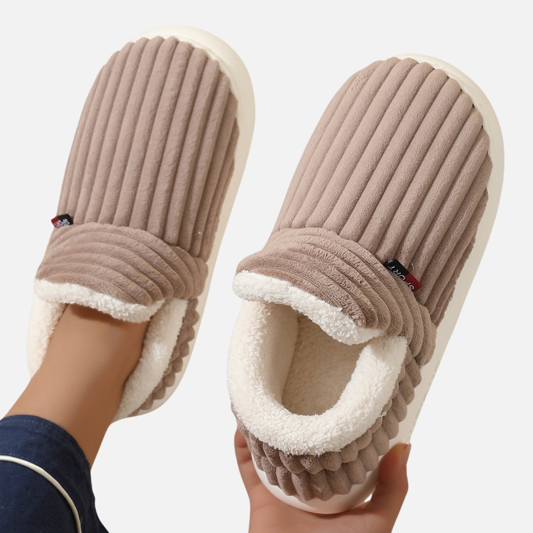 Women's Fleece-Lined Slippers - Soft Corduroy Indoor Bootie Shoes