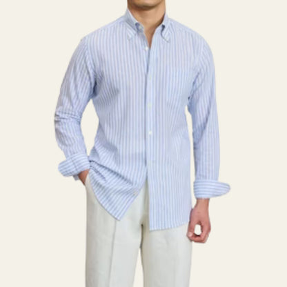 Relaxed Fit Men's Cotton Long Sleeve Dress Shirt