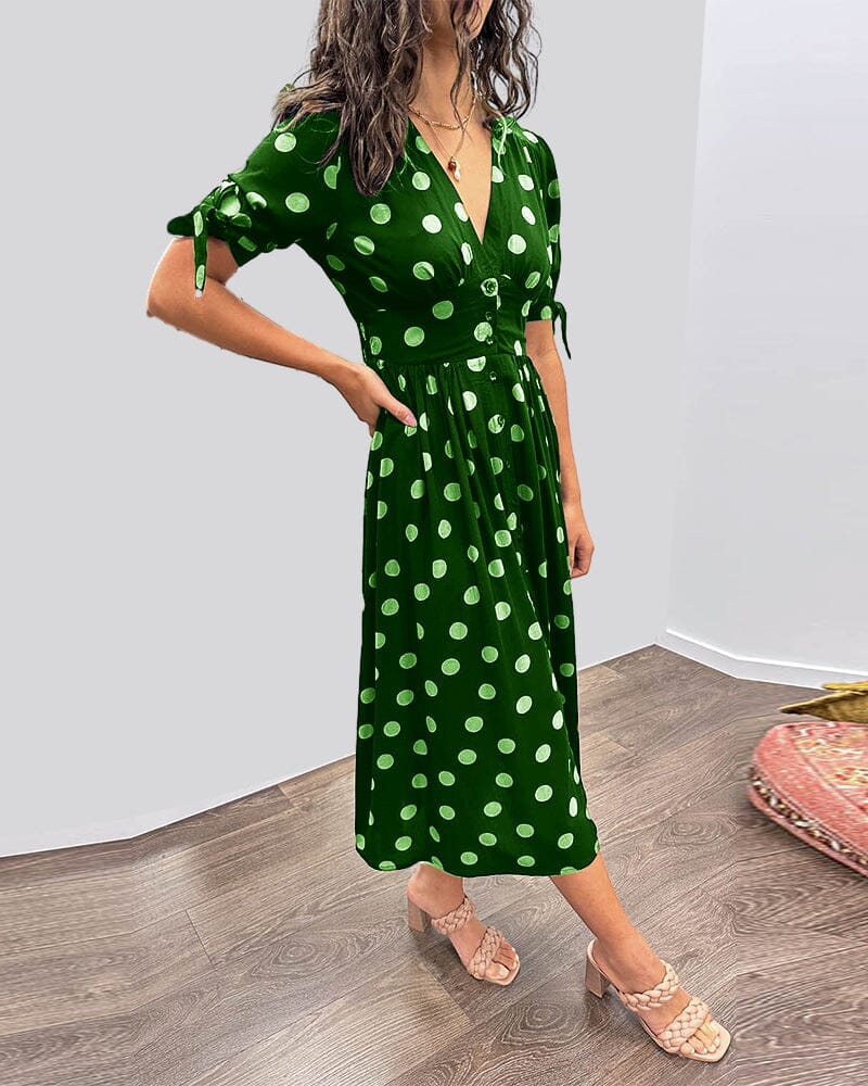 Women's Spotted V Neck Summer Dress