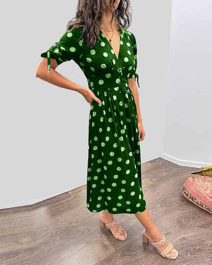 Women's Spotted V Neck Summer Dress