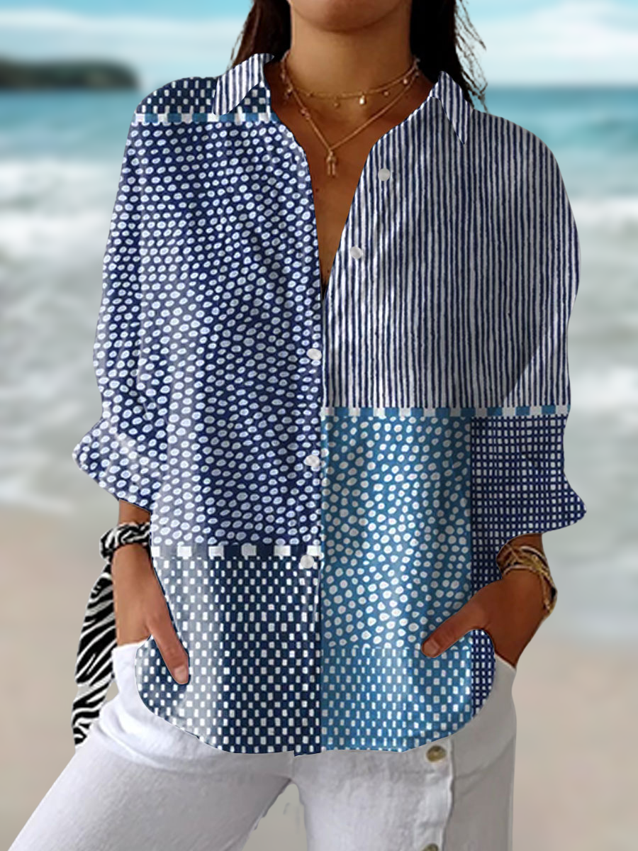 Nautical Print Relaxed Fit Blouse - Luxivelle