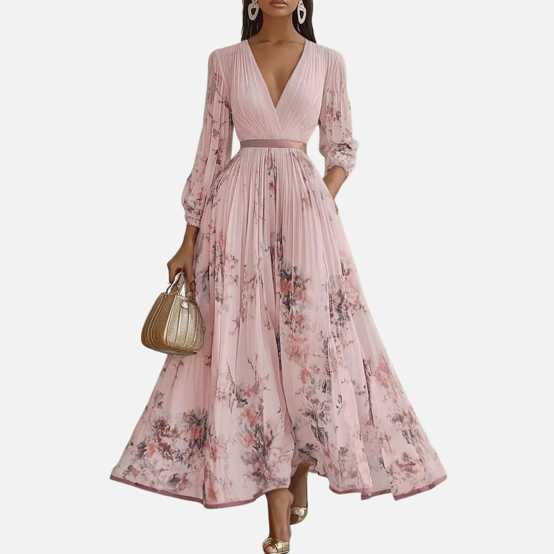 Olive | Floral Pleated Maxi Dress